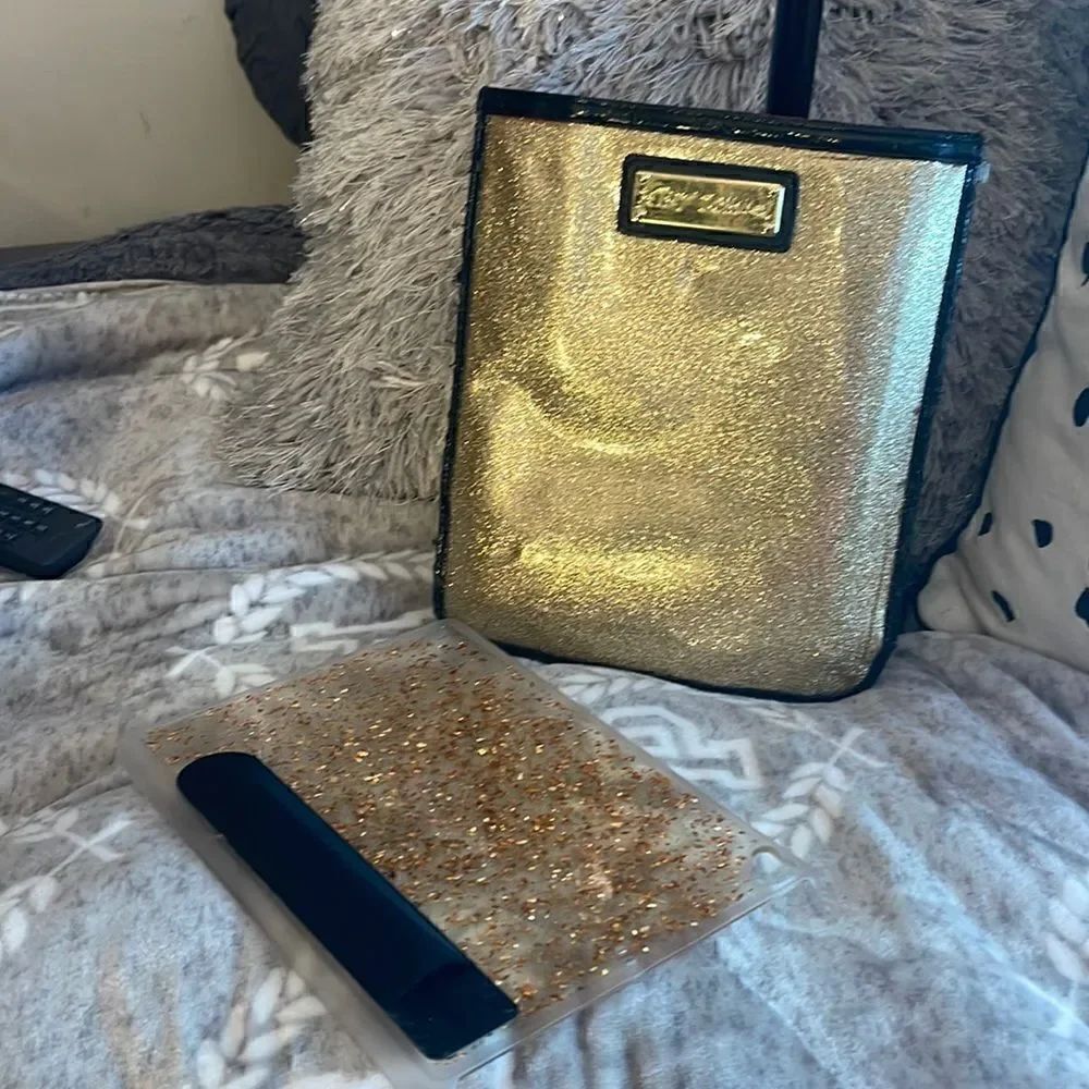 Betsey johnson gold glitter ipad/tablet sleeve/case bag euc
